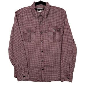 Converse One Star Button Front Shirt Burgundy Red White Plaid Pocket Size Medium